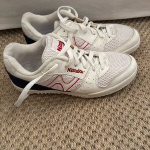 Nittaku white sneakers with red accents. Worn once. Size 37. Stylish